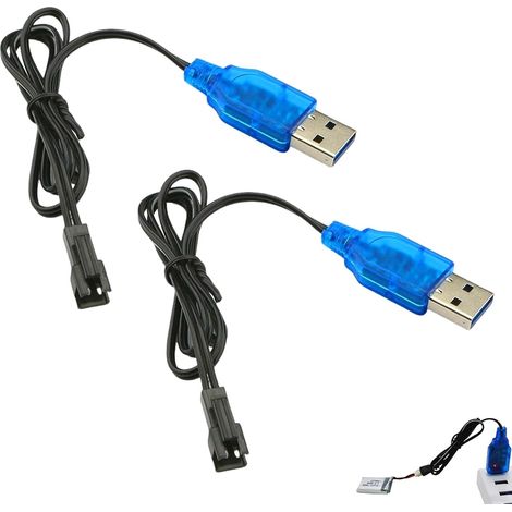 Lot de 2 Chargeur Voiture Télécommandé, Chargeur Batterie 3,7V avec Prise SM-2P, Câble de Charge USB Lithium pour Batteries Li-ION et Lipo, Indicateur LED Intelligent, pour Jouets RC Drone Bateau (1/5)