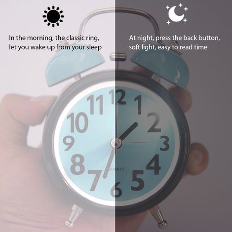 Réveil mécanique à double cloche ultra silencieux, mouvement à quartz, montre de nuit de bureau (bleu) (1/5)