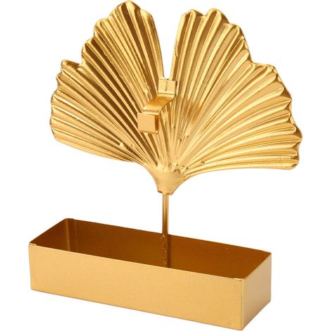 Porte-encens en fer forgé en forme de feuille de ginkgo, support pour brûler l'encens, décoration intérieure dorée (1/5)