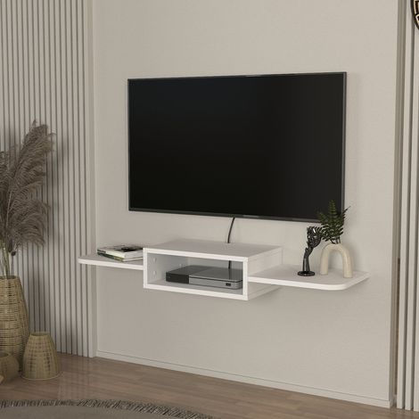 Mobile Porta TV Tar da Parete con Vano Aperto e Ripiani 115 x 30 x 16 cm - Bianco [en.casa] (1/5)