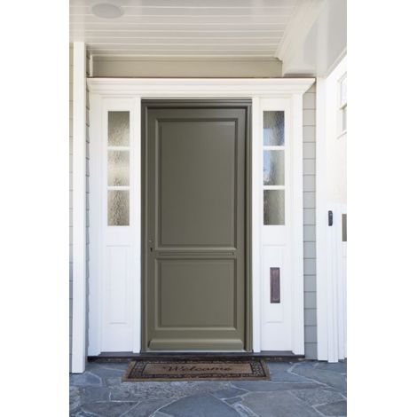 Puerta de entrada de madera maciza Elixir, verde gris oliva, H.215x90 cm, con tablero lateral, puerta derecha, GD MENUISERIES