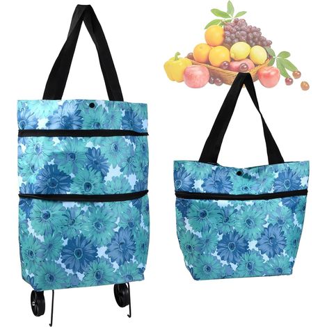 2-in-1 Shopping Trolley with Wheels, Foldable Shopping Bag with Wheels, Foldable Shopping Trolley for Home and Supermarket, Maximum Load Capacity 20 kg (1/5)