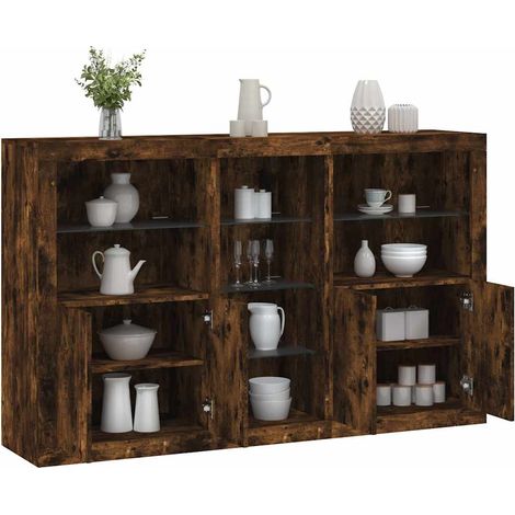 Sideboard mit LED-Leuchten Räuchereiche 162x37x100 cm