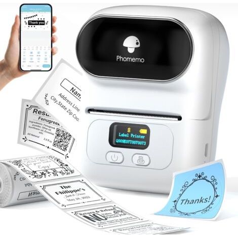 M110 Étiqueteuse Bluetooth Imprimante d'étiquettes Autocollante Portable Etiqueteuse Thermique, Convient pour Bureau, Transport, Boutique, Code à Barres,Compatible avec Android et iOS - Blanc (1/5)