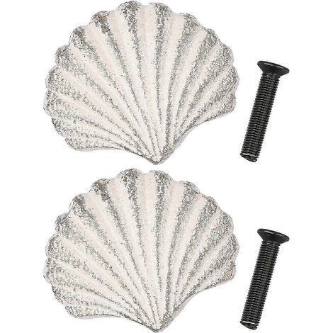 Lot de 2 poignées de tiroir en forme de coquillage blanc, boutons de meuble en fer pour chambre d'enfant, salle de bain, décoration intérieure de style bord de mer (1/5)