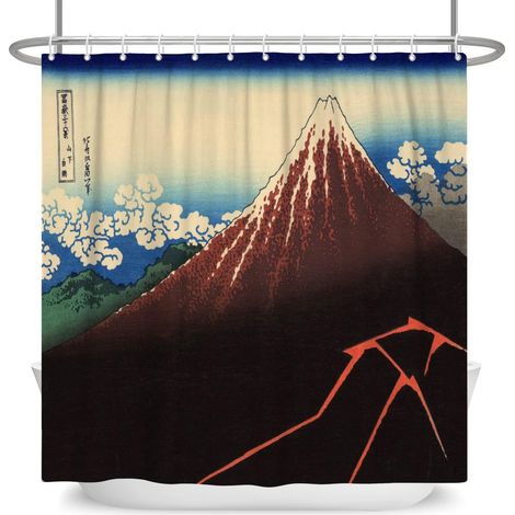 180x198cm Japonais Mont Fuji Paysage Rideau de Douche Ukiyo-e Orient Traditionnel Ethnique Anime Rideau de Bain Japon Art Rideau de Baignoire pour Salle Bains Polyester avec Crochets (1/5)
