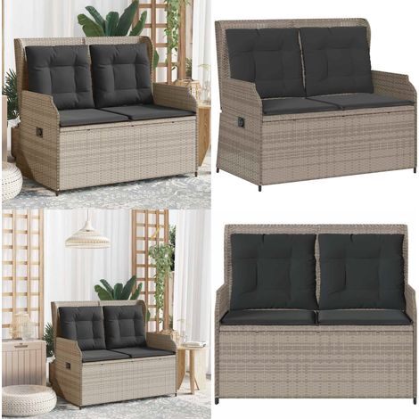 Gartenbank Verstellbar mit Kissen Hellgrau Poly Rattan - Relaxbank - Sitzbank (1/5)