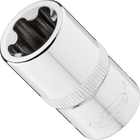 VIGOR Steckschlüsseleinsatz, 1/2 (12,5 mm) Vierkant hohl, Außenprofil mit 5 abgerundeten Flanken (TORX-ähnlich), SW E18+ (1/2)