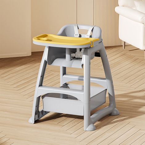 Chaise haute pour enfants avec 3 plateaux repas interchangeables en PP (jaune, vert, rose), harnais 5 points, roues verrouillables et plateau amovible - Pour les enfants de 6 mois à 3 ans (usage domes (1/4)