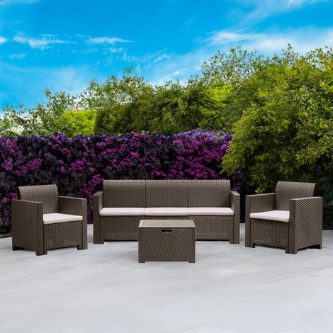 Dmora - Loungeset für draußen Admiral, Outdoor-Lounge mit Couchtisch, Terrassenset mit Kissen, Gartenkomposition mit Sofa und Sesseln, Made in Italy, Taube (1/3)