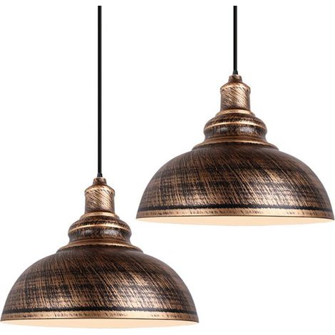 Lot de 2 E27 Douille Rétro Vintage Lustre Suspension Industrielle Plafonnier Abat-jour Métal Bronzé (1/5)