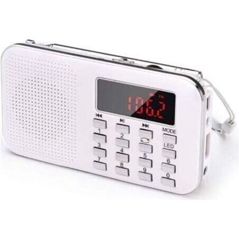 Tragbares Radio, FM/AM-Radio, batterie- und netzbetrieben, MP3-Player, Lautsprecher, TF-/USB-Kartenkompatibel, Taschenlampe, geeignet (weiß) (1/5)