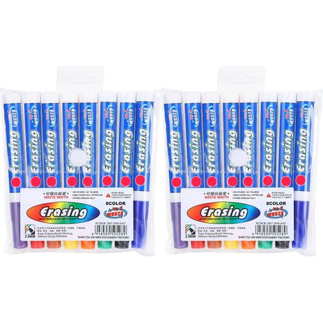 Lot de 2 marqueurs effaçables à sec, 8 couleurs, pointe fibre, pour tableau blanc scolaire (1/5)