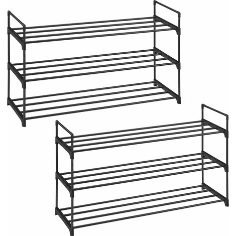SONGMICS Zapatero de 3 Niveles, Juego de 2, Estantería de Zapatos, de Metal, para 12 a 15 Pares de Zapatos, Estante Apilable, para Pasillo, Salón, Dormitorio, 30 x 92 x 54 cm, Negro (1/5)