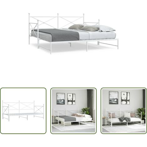 vidaXL Sofa-Bett - Tagesbett Ausziehbar ohne Matratze Weiß 107x203 cm Stahl (1/5)