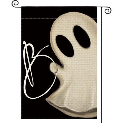 Drapeau de jardin fantôme d'Halloween (1 pièce), 30 x 45 cm, double face, pour extérieur, petit drapeau effrayant en toile de jute pour la décoration de jardin. (1/5)