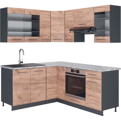Cuisine en angle Fame-Line, Chêne doré/anthracite, 160 x 190 cm , PT Marbre, Vicco