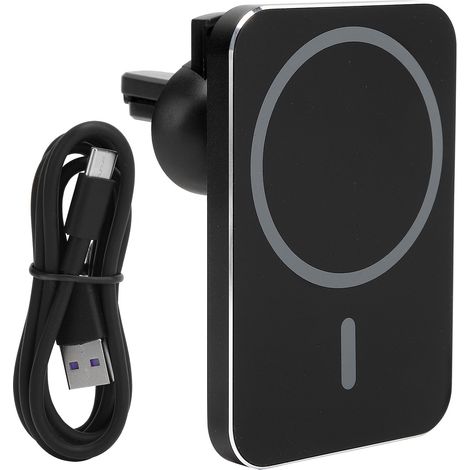 Support de téléphone magnétique sans fil 15W pour voiture, charge rapide, fixation par aimant carré, noir (1/5)