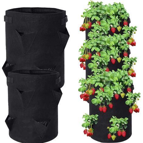 Sac de Plante Circulaire,2 Pièces Sac de Plantation Respirant Non Tissé Pots de Plantation de Semis avec Poignée pour Plantes Fleurs et légumes-Noir (1/5)