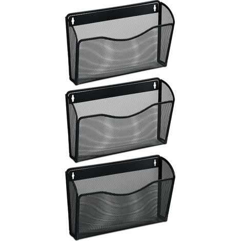 Relaxdays Magazine Holder, Set of 3, A4, Iron, Hang on Wall, HxWxD: 22 x 35.5 x 8.5 cm, Newspaper Storage Rack, Black (1/5)