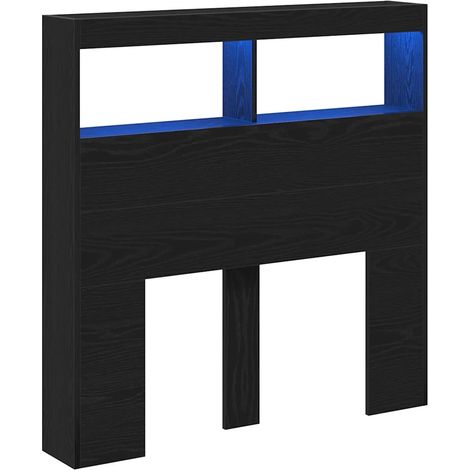 Armoire tête de lit avec LED rangement 100 x 17 x 102 cm design moderne en bois d'ingénierie chêne noir (1/5)