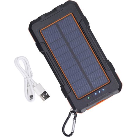 Ortviai Power Bank Solaire 20000 mAh ABS avec 2 LED Blancs, Charge Sans Fil pour Camping et Voyage – Orange (1/5)