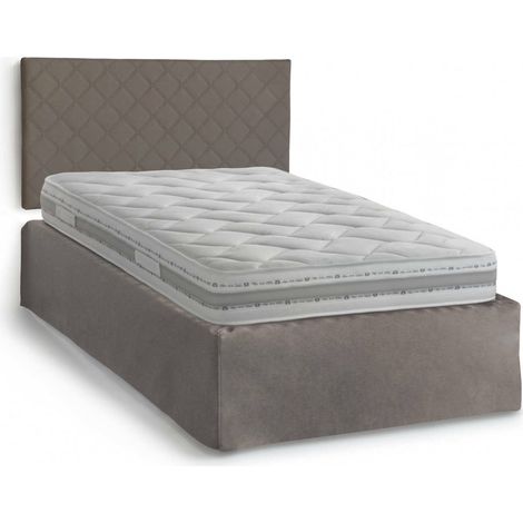 Talamo Italia Lit carré et demi Cleide, Tête de lit en similicuir avec base orthopédique et cantonnière, 100% Made in Italy, avec matelas inclus, Cm 120x190, Tourterelle, avec emballage renforcé