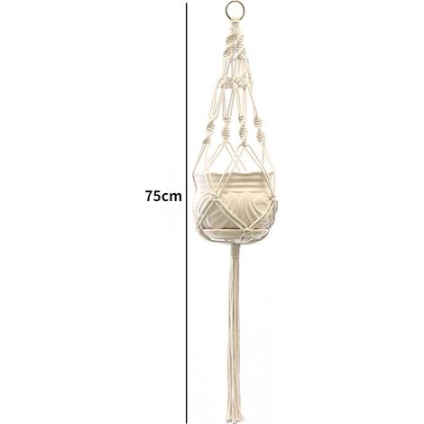 (c-19) Panier suspendu en macramé fait main pour plantes, pots de fleurs, décoration de balcon, corde de levage nouée, style bohème, décoration pour la maison et le jardin (1/4)