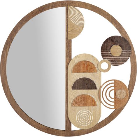 Specchio da parete Block tondo in legno con intarsi geometrici 80 cm