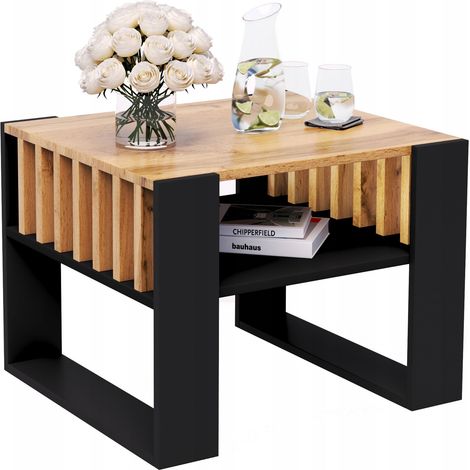Couchtisch mit Lattenrost 55x55 Eiche/schwarz Loft (1/5)