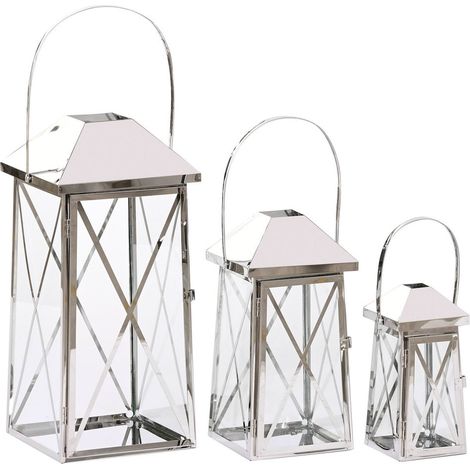 Lanterne en verre et acier pour décoration extérieure chic - Argent lumineux contemporain (1/4)