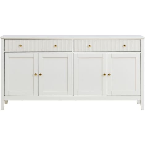 Aparador blanco con 2 cajones y 4 puertas en MDF, 160 x 40 x 82 cm, tiradores dorados (1/5)