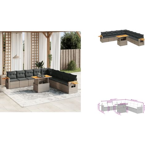 11-tlg. Garten-Sofagarnitur mit Kissen Grau Poly Rattan - Gartenmöbel Set - PE-Rattan Möbel - Outdoor Lounge - Gartenlounge - Terrassenmöbel (1/3)