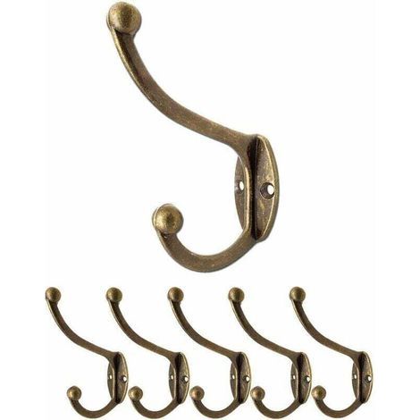 Juego de 5 ganchos de pared de hierro para abrigos, sombreros, toallas y ropa. Acabado en bronce/latón envejecido. Estilo vintage/rústico. Tornillos incluidos. FOREHILL (1/4)