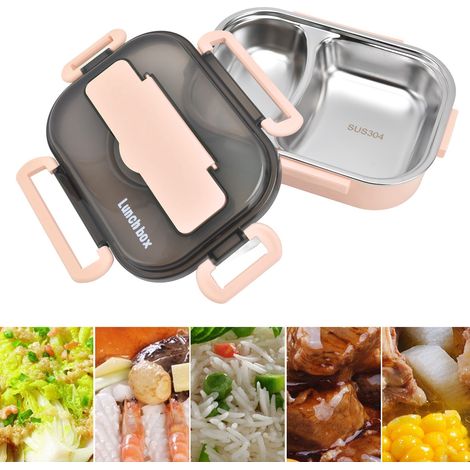 Boîte à lunch isotherme en acier inoxydable 304, compartimentée, idéale pour les employés de bureau, les enfants et les écoliers, rose. (1/5)