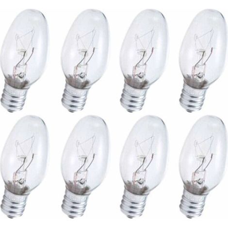 8 ampoules veilleuses transparentes 7 watts, culot candélabre, 120 V