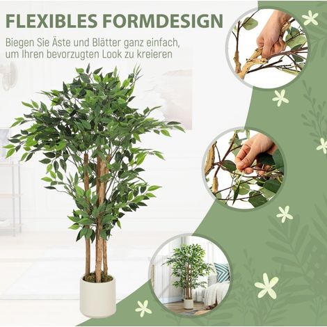 Banyan artificiel avec tronc en bois massif et pot, plante décorative pour salon, chambre ou bureau, 55 x 55 x 120 cm, vert (1/5)