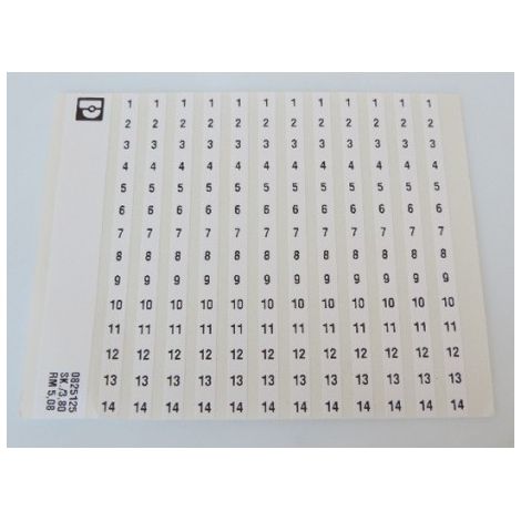 Carte de repérage autocollante 12 rubans jusqu'à 25 pôles (sachet de 10) pas 5,08mm 3 caractères par pôle PHOENIX CONTACT
