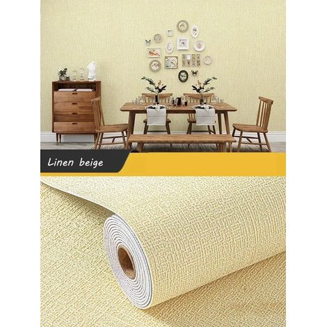 Papier peint autocollant (beige, 50 x 280 cm), revêtement mural épais pour fond de télévision, adhésif mural décoratif en mousse (1/5)