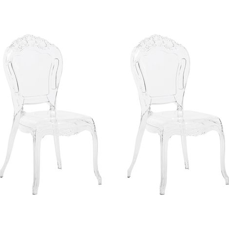 Conjunto de 2 sillas de comedor transparentes de acrílico con respaldo sólido sin reposabrazos apilables diseño vintage Vermont II (1/5)