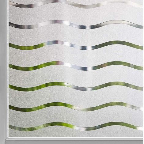 Film pour Fenêtre Intimité Givré Auto-Adhésif Fenêtre Autocollant Pas de Colle Statique Cling Film de Verre Opaque Protection UV Motif Vague 44.5x200cm (1/5)