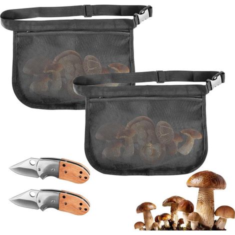 Pilzmesser mit Bürste und Tasche, klappbar, Edelstahl, Holzgriff
