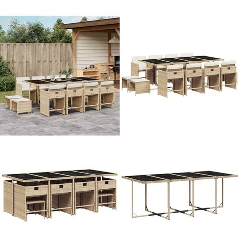 Set comedor de jardín con cojines 13 pzas ratán sintético beige - Sillas de jardín - Cojines para sillas