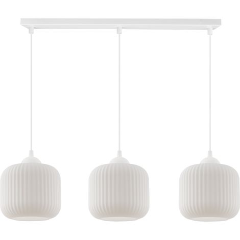 SUSPENSION RIFFLE BLANC 3 ABAT-JOUR PLATS CYLINDRE BLANC E27 (1/5)