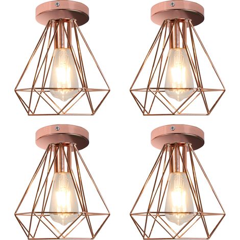 Rétro Plafonnier Cage en Métal E27 Luminaire Vintage Rétro Doré Rose 4PCS (1/5)