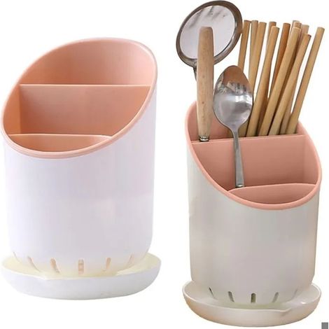 Organisateur d'ustensiles de cuisine — Idéal pour ranger baguettes, cuillères, spatules, fourchettes et autres ustensiles (Rose) (1/2)