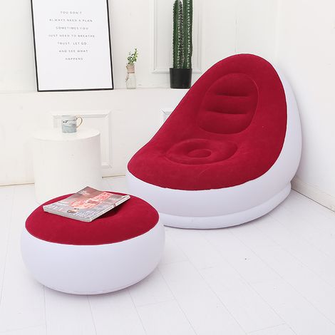 Chaise longue gonflable adulte canapé pliable pour chambre de jeu intérieur extérieur avec pompe électrique domestique multifonctionnelle (rouge et blanc) (1/2)