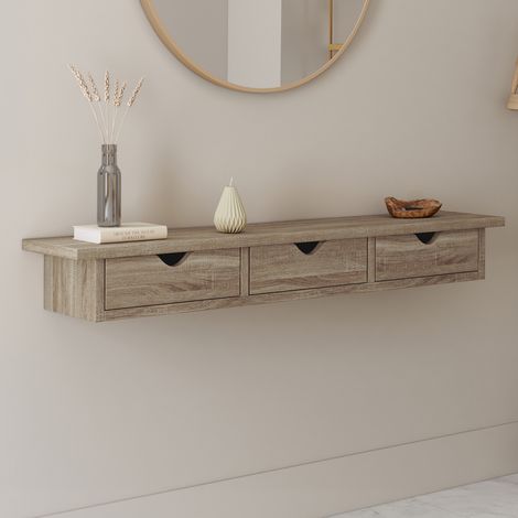 Estantería de pared de haya con 3 cajones LISE