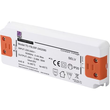 TRU COMPONENTS TC-YSL50F-2402080 LED-Trafo  Konstantspannung 50 W 2.08 A 24 V/DC Möbelzulassung, Übe