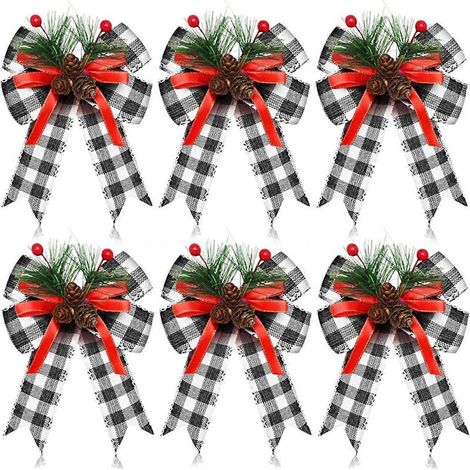12 Stück Weihnachtsschleifen in Schwarz und Weiß für den Weihnachtsbaum